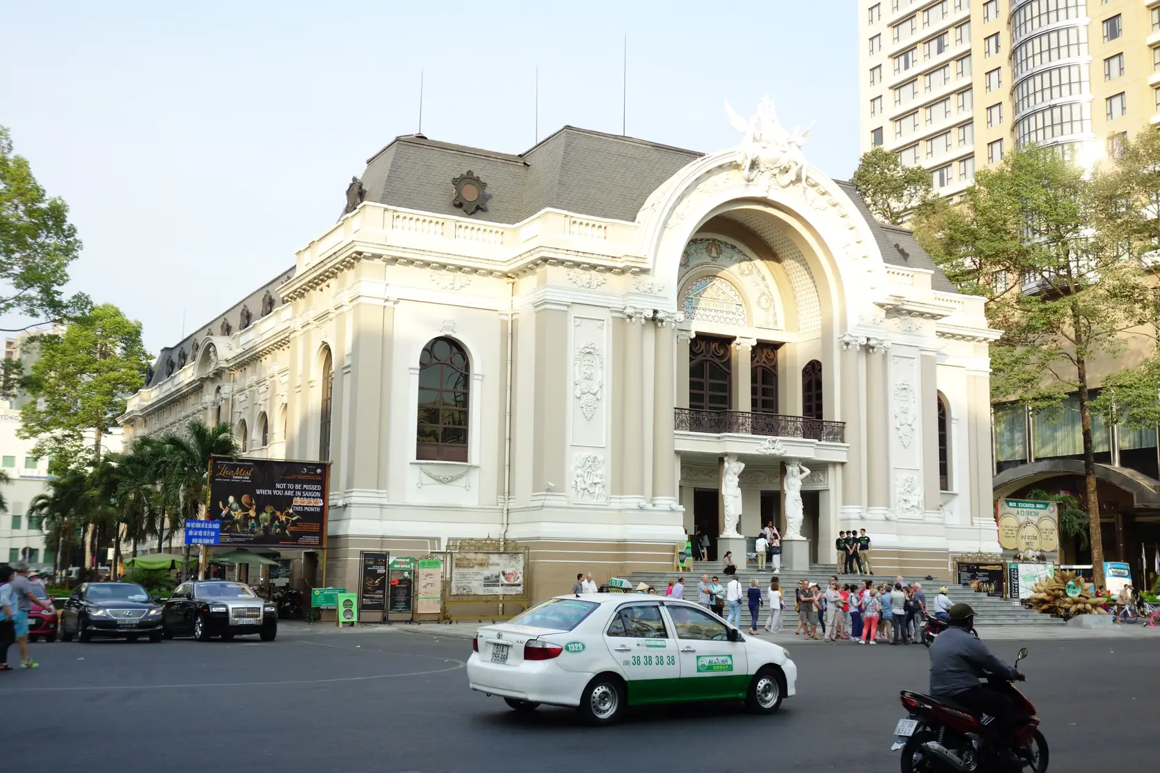 The ornate French-colonial facade of the Saigon Opera House