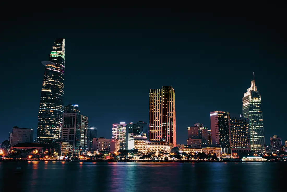 The evening skyline of central Ho Chi Minh City